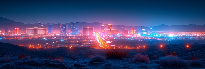 Obraz premium Cityscape - skyline - resort town in the desert - gambling - resort - neon lights - inspired by the sights of Las Vegas - sin - vacation - holiday - getaway - escape