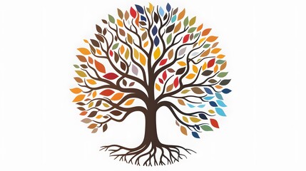 Obraz premium tree with colorful watercolor leaf