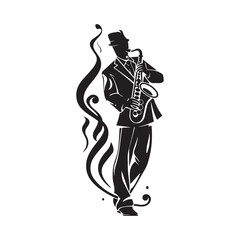 Jazz Musician Saxophone Player Logo Art Design Vector