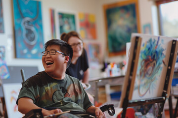 Inclusive Art Workshop Document an inclusive art workshop where individuals with Down syndrome and others come together to explore various art mediums and techniques, emphasizing the importance of