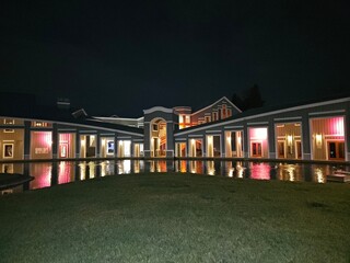 Colorful lighting on the outer walls of a building in Pleasant Hill California