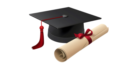 Graduation cap with degree isolated on a transparent background, PNG, Ai