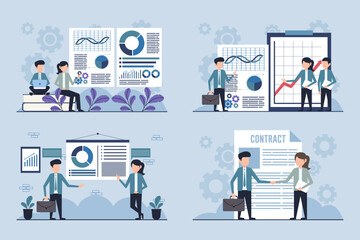 Business Teamwork and Innovative Ideas Concept Illustrations