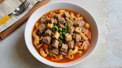 Delicious Homemade Pasta Soup with Meat and Vegetables