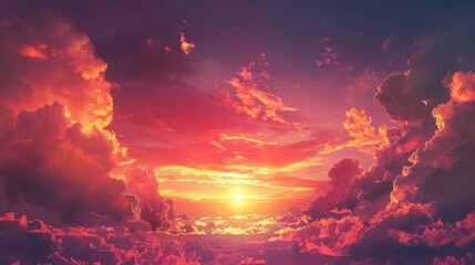 Warm summer sunset with clouds