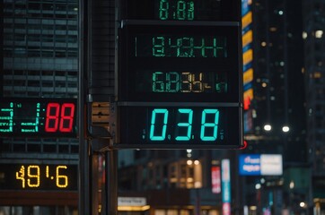 Modern Digital Clock, Time Sequence, Busy City Life, Dynamic Motion, Hustle and Bustle, Long Exposure Photography, Blurred Background