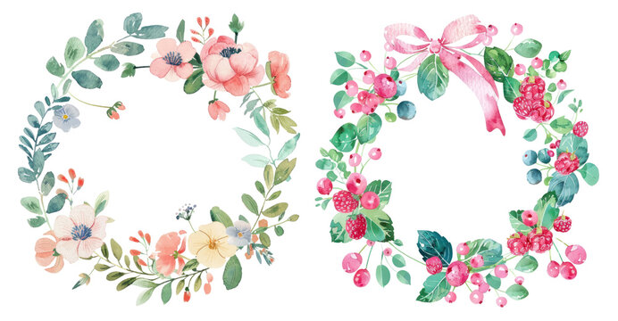 Flower circle wreath png cut out element set