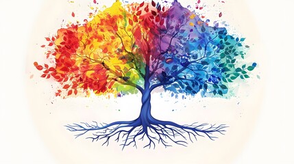 tree with colorful watercolor leaf