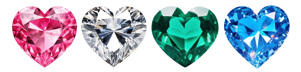 Heart shaped diamond png cut out element set