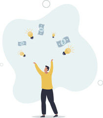 businessman entrepreneur juggling lightbulb and money dollar .flat vector illustration.