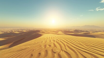 Naklejka premium Desert landscape: sand dunes and mountains in the background.
