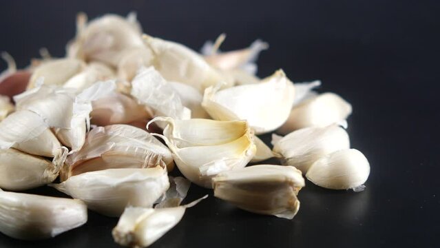 close up pf garlic on black background,