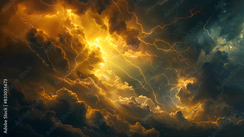 Wall mural golden thunder in the dark cloud