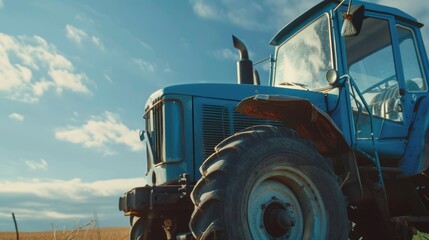 Fototapeta premium Tractor driving through field.