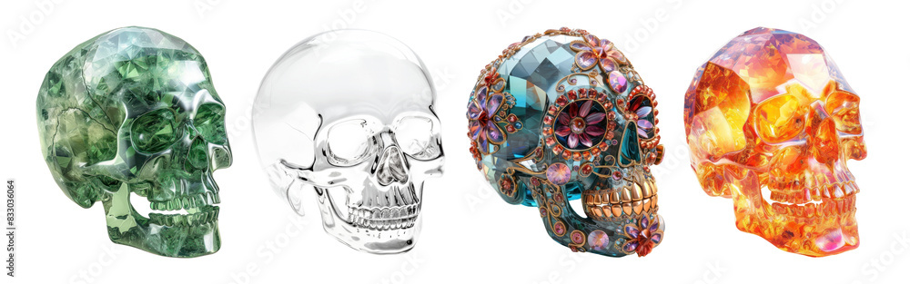 Poster 3d skulls png element set on transparent background