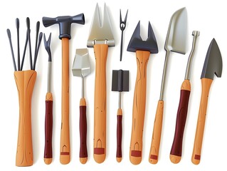 of Isolated Gardening Tools Set on White Background