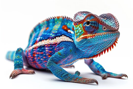 Blue lizard Panther chameleon isolated on white background