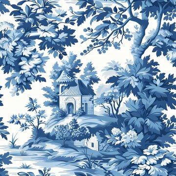 pastoral country life french toile seamless pattern