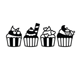 cupcake cartoon icons vector design symbol black white illustration collections set isolated