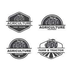 set of Tractor farming logo vehicle heavy equipment silhouette, farm land, agriculture logo design with creative idea