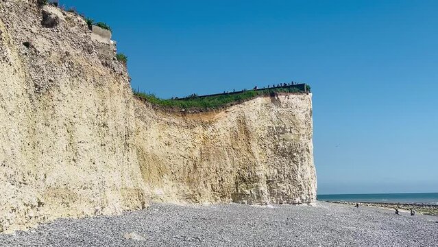 Seven Sisters chalk cliffs, Birling Gap near Eastbourne in East Sussex, famous, landmark, beach landscape, nature and sea coast, spring summer travel concept