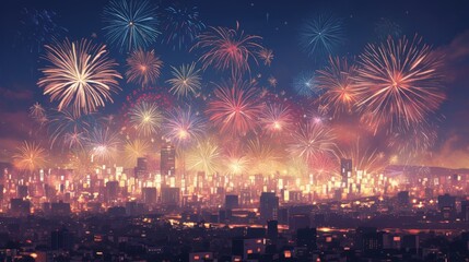 Fototapeta premium Sparkling Fireworks Spectacle in the Starry Night Sky