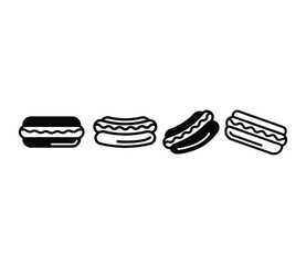 delicious hot dog fast food symbol icons vector design simple black white illustration collections sets