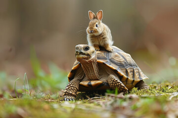 A turtle and a rabbit are on top of each other by AI generated image