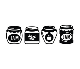 jam jar fruit food icons symbol vector design simple black white illustration collections sets