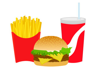 ハンバーガーとポテトとドリンク