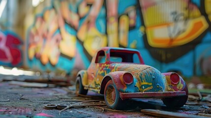  attending workshops, sunny morning, graffiti, bold, toy photo