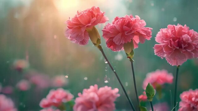carnation flowers with rain background