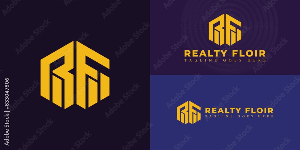 Aufkleber abstract initial hexagon letter rf or fr logo in yellow color isolated on multiple background colors