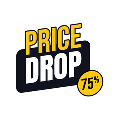 price drop label, 75 percent price drop,75% price drop, 75 percent off, Flat Price drop, price drop sticker, Discount sale labels vector template, Special offer, big sale, Vector illustration