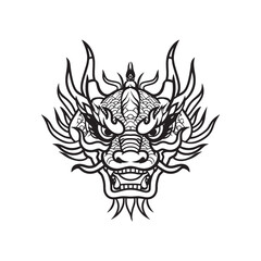 Black and white dragon vintage ink drawing vector illustration for t-shirt design