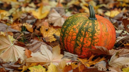 Autumn pumpkin golden foliage