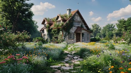 Fototapeta premium Stunning Classic House Project in Photorealistic Virtual Reality with Natural Light