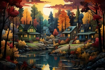 Naklejka premium Cottages and cabins - Generative AI