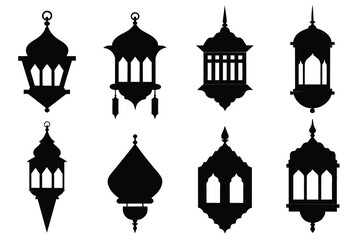 Set of Line Islamic Arabic Lantern Symbol Icon Collection Set vector