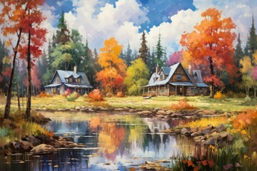 Fototapeta premium Cottages and cabins - Generative AI