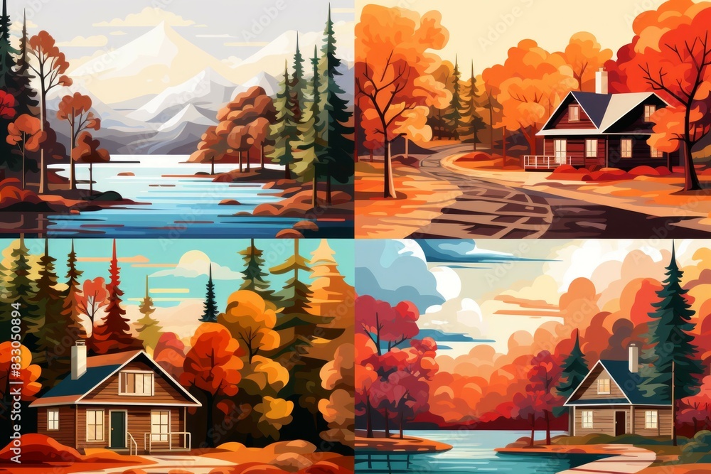 Wall mural Cottages and cabins - Generative AI