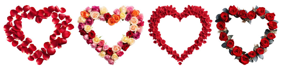 Heart Shape Flowers png element set on transparent background