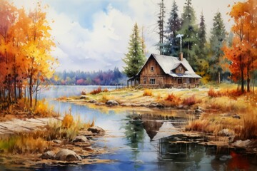 Obraz premium Cottages and cabins - Generative AI
