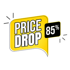 price drop label, 85 percent price drop, 85% price drop, 85 percent off, Flat Price drop, price drop sticker, Discount sale labels vector template, Special offer, big sale, Vector illustration