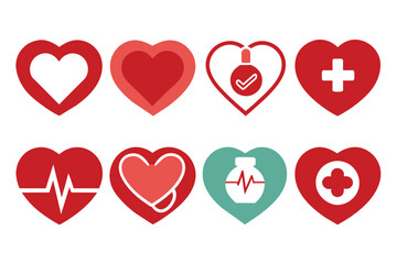 Set of Simple Heart Love Health Care Symbol vector Icon on white background