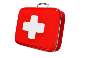 First aid kit, red medicine box, emergency car, ambulance medical assistance Care and assistance emergency accident concept 3D illustrated icons - clipping path