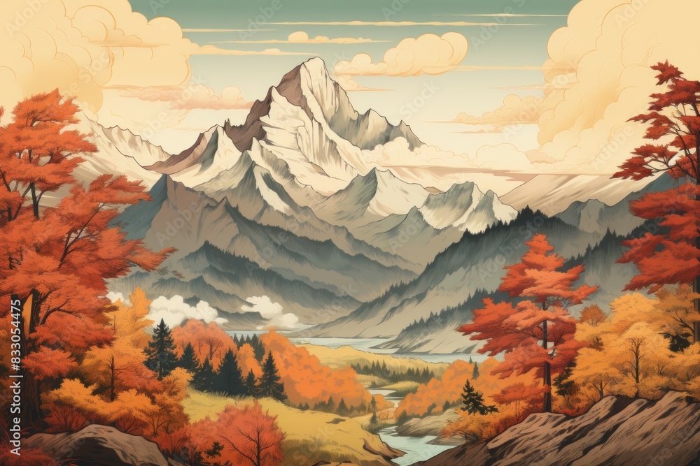 Wall mural Mountain views - Generative AI