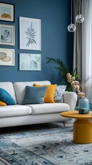 Minimalist Living Room with Blue and White Color Theme