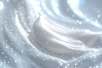 Luxuriant white cream with sparkling particles, perfect for beauty products, wellness ads, and high-end cosmetic presentations. Face creme, body lotion, moisturizer. Close up view.


