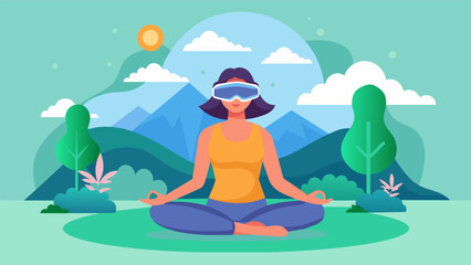 Embrace the harmony of nature as you participate in a tranquil VR program that fuses gentle workouts with mindfulness.. Vector illustration